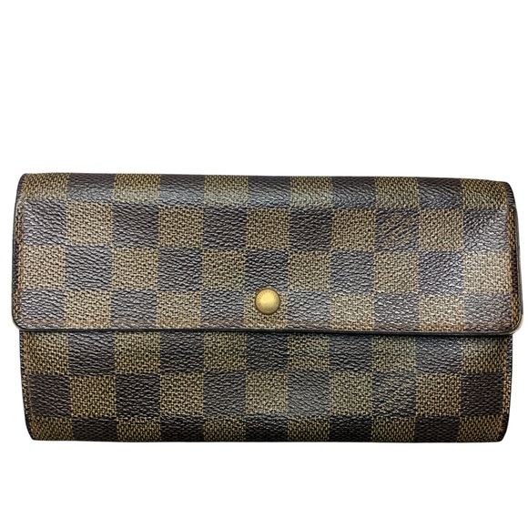• Louis Vuitton Damier Porte Feuille Sarah Long Bifold Wallet Brown - Picture 1 of 7